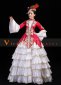 Red Long Flare Sleeves Lace Flower Vintage Rococo Women Party Dress for Christmas