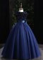 Christmas Girls Sequin Tulle Formal Dresses Blue