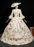 Noble Retro White Masked Ball Dresses Renaissance Long Sleeves Prom Dancing Dress Includes Hat