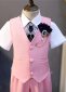 Pink 4 Pieces Set Vest Shorts Shirt and Bow Tie 2