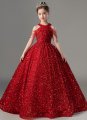 Girls Red Halter Neck Sequin Bead Wedding Christmas Dresses