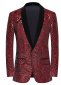 A Men Wine Red Cashew Flower Sequin Floral Suit Jacket Blazer