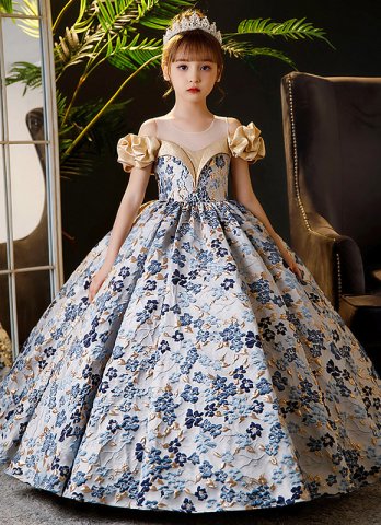 Children Princess Jacquard Off Shoulder Party Dress