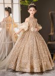 Upscale Girl Gold Sequin Princess Prom Homecoming Dress For Children