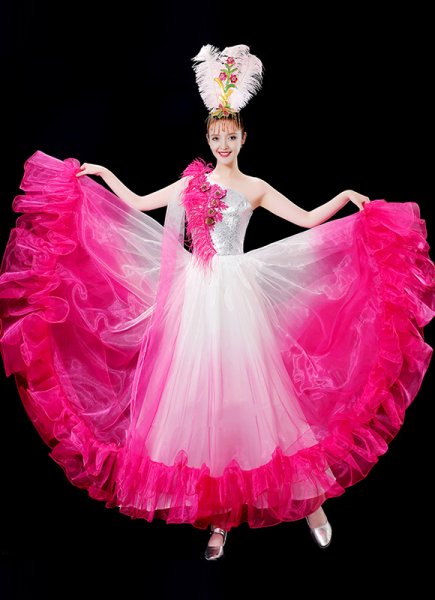 Women Colorful Dancer Dress Carnival Stage Girls Dresses