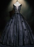 Customized Black Shiny Sleeveless Deep V-neck Party Dresses