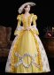 Yellow Printed Long Flare Sleeve Floor Length Masquerade Ball Dress