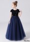 Girls Sequin Mesh Princess Party Formal Dress Navy Blue