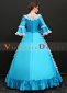 Blue Short Flare Sleeves Lace Floral Rococo Masquerade Lolita Dress Gown 5