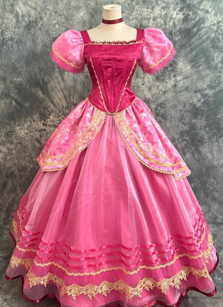 Customized Red Luxury Satin Corset Bodice Princess Dancing Dress Gown Adult Women Cosplay Costume
