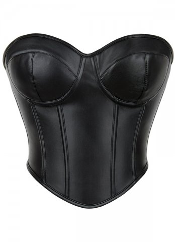 Black Modern Sweetheart Women Leather Corset With Cups
