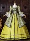 Yellow Green Floral Brocade Victorian Rococo Ball Gown Formal Party Dress