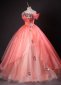 Red Sequins Appliques Tulle Off Shoulder Evening Dress with Slit 2