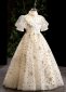 Children Girls Puff Sleeve Glitter Tulle Stage Show Graduation Dress
