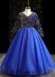 Girls New Years Celebrations Long Sleeve Party Sequin Tulle Formal Dresses Blue