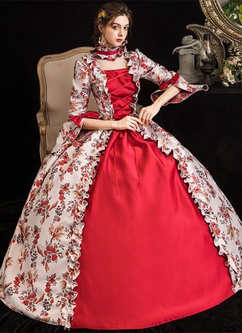 ルネッサンスコロニアルアンティークフローラルドレスプリンセスウエディングボールガウン再現劇場服