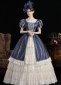 Women Dark Blue Lace Ruffled Short Sleeve Southern Belle Dress 3
