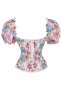 Red Printed Chiffon Corset Top With Puff Sleeves 1