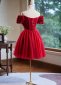 Red Off Shoulder Appliques Flower Tulle Short Formal Dress 4