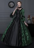 Women Renaissance Green Brocade Victorian Dresses Gothic Lace Long Sleeve Gowns Theater Costume