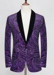 Men Purple Cashew Flower Shiny Sequin Floral Shawl Lapel Suit Jacket Weddings Prom Banquets Formal Blazer