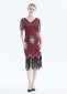Women 1920s Art Deco Fringed Sequin Dress Gatsby Costume Dress with Sleeve 1