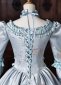 Blue Floral Brocade Bow Lace Long Sleeve Victorian Tea Party Dress 6
