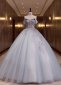 Light Blue Off The Shoulder Embroidery Tulle Party Dress