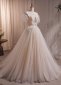 Champagne Tulle Sequins Pearls Off the Shoulder Wedding Dress