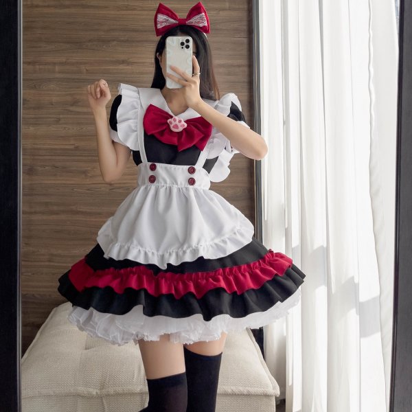 Halloween Vampire Little Devil Maid Lolita Gothic Dress Black and Red Cosplay Maid Dress