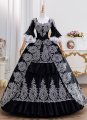 Elegant Medieval Retro Black Halloween Masked Prom Dresses Ball Gown Lace Embroidery Half Sleeves Square Neckline Floor Length Long Formal Dress