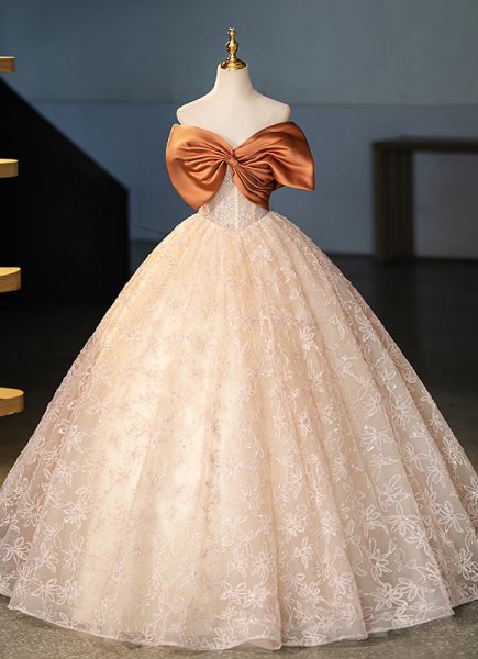 Bow Off The Shoulder Tulle Satin Wedding Guest Dresses