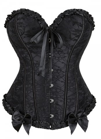 Black Lace Overlay Sweetheart Corset With Ruffle Trim