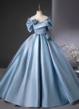 Women Blue Silk Satin Formal Gala Dress