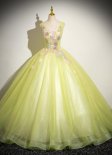 Sparkly Lemon Yellow Sleeveless Appliques Evening Dress