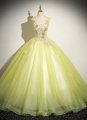 Sparkly Lemon Yellow Sleeveless Appliques Evening Dress