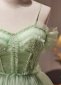 Green Beading Spaghetti Straps Tulle Mini Homecoming Dress 2