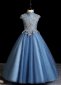 Blue High Neck Girls Tulle Beauty Contest Party Dresses