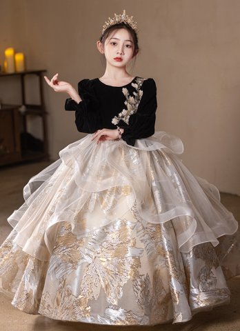 Vintage Girls Jacquard Masquerades Dresses For Children