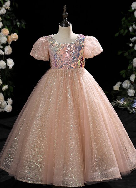 Children Sequin Big Bow Carnival Holiday Party Dress