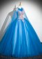 Gorgeous Blue Tulle Cloak Sequin O Neck Prom Dress 1