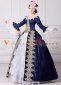 Navy Blue Long Flare Sleeves Vintage Lace Floral Wedding Ball Gown Theater Dress 3