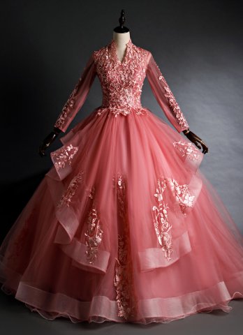 Deep V-Neck Beading Sequins Flower Prom Formal Dresses