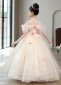 Flower Girls Cold Shoulder Sleeve Applique Flower Tulle Party Formal Dress 3