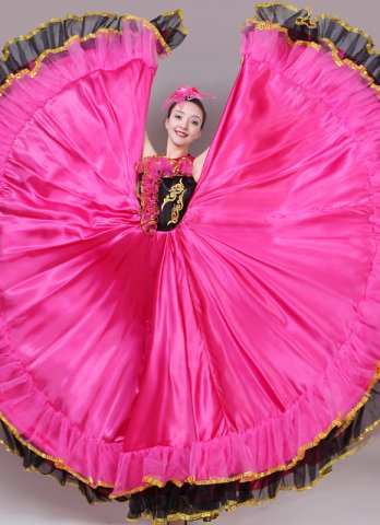 Spanish Flamenco Gypsy Dress Beautiful Rose Red Dress with Multifrilled Circle Dresses