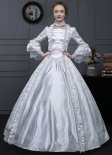 New White Floral Jacquard Renaissance Medieval Square Collar Long Lace Sleeves Victorian Dress