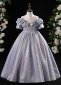 Children Off Shoulder Tulle Sequin Prom Homecoming Dress Purple