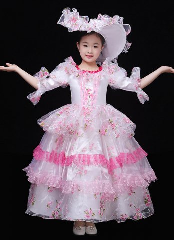 Girls Elegant Flower Princess Long Gown Kids Christmas Masquerade Dress