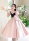 Pink Girl Princess Satin Bow Prom Dress
