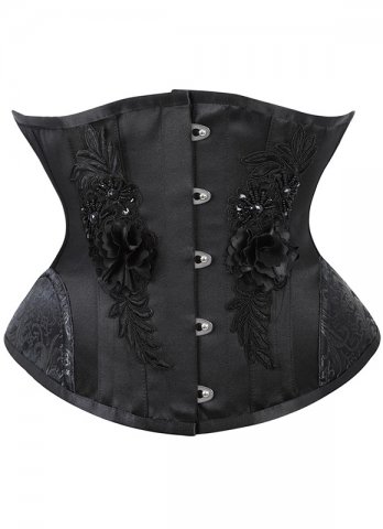 Black Hip Gores Embroidery Applique Underbust Corset